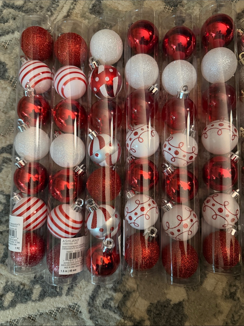 Ashland Red and White Mixed Holiday Ball Ornament Set